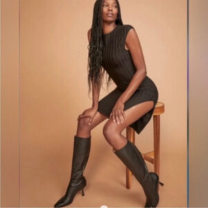 Reformation black astra ribbed open slit midi dress